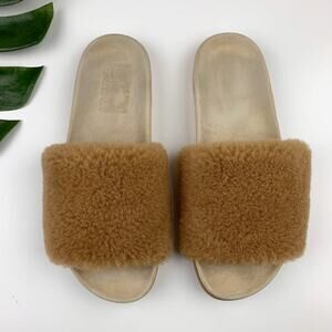 Jenni Kayne Shearling Slides Tan Slip On Sandals Women's 41 US 11